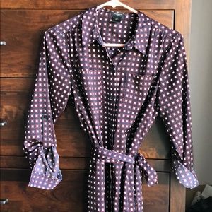 Navy, red & white print button shirt dress SP